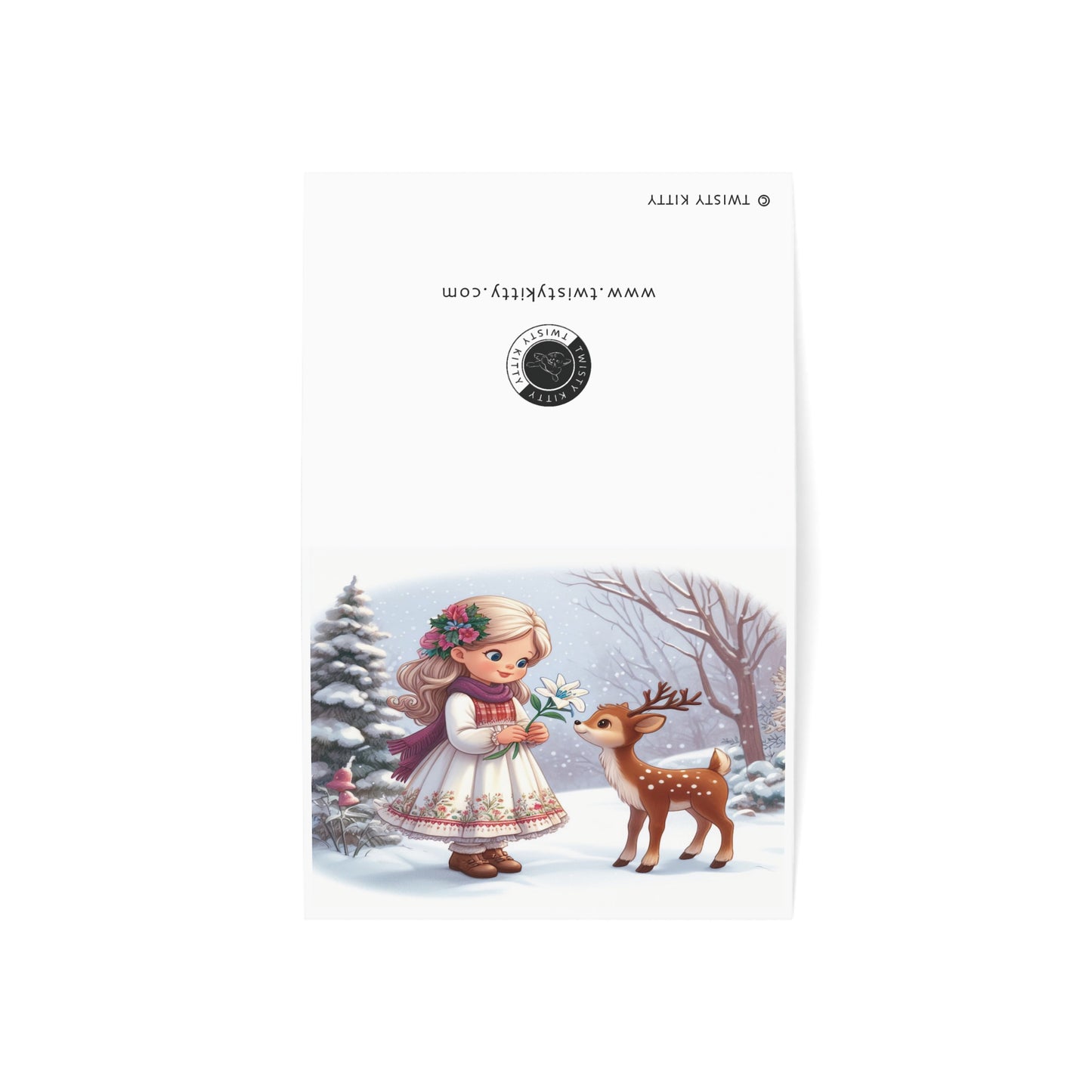 Girl with Deer Christmas Cards (10, 30, 50 pack)