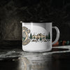 Whiskers & Wilderness Enamel Camp Mug — Cat Camper Outdoor Coffee Cup