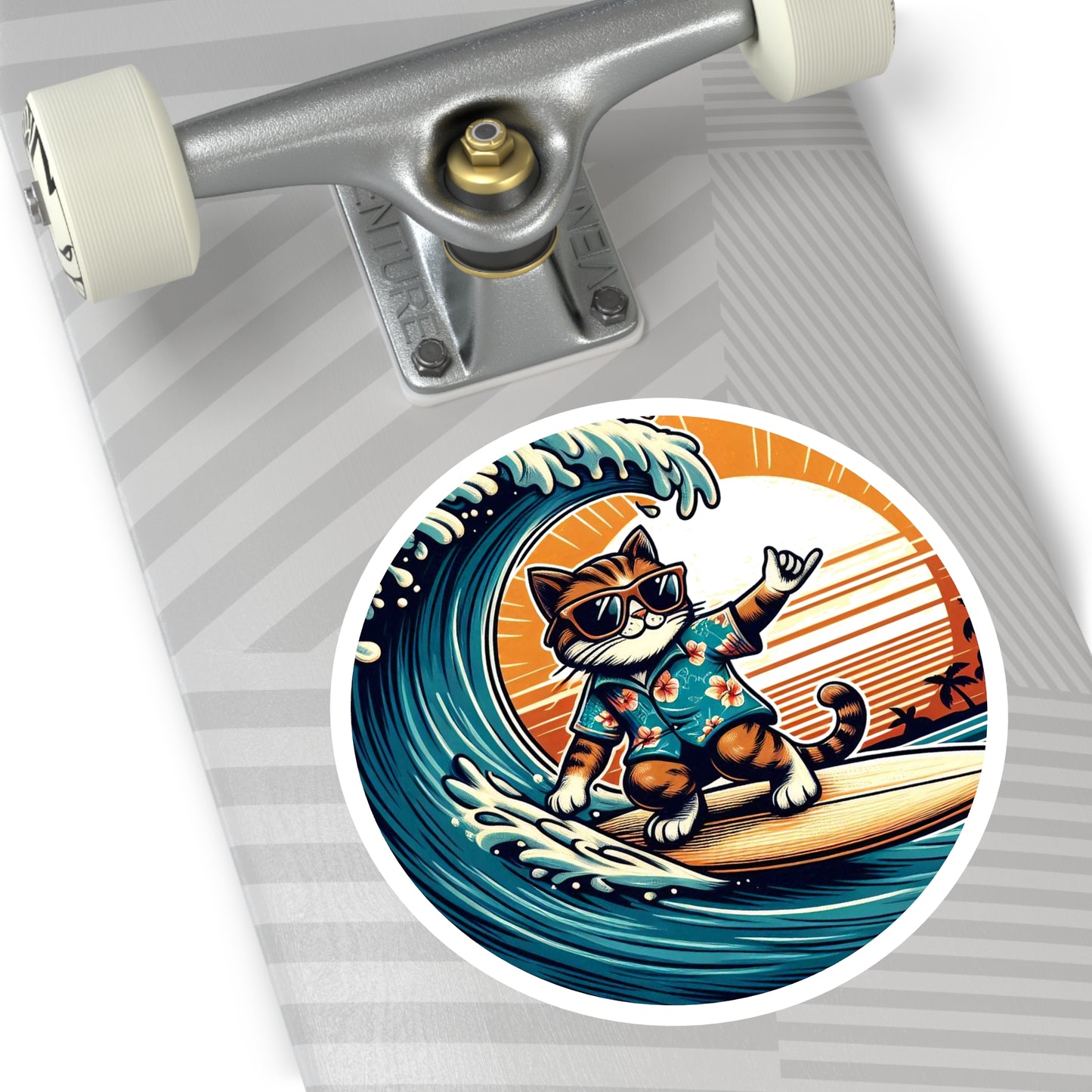 Sticker - Surfer Cat (Round Sticker, Indoor\Outdoor)