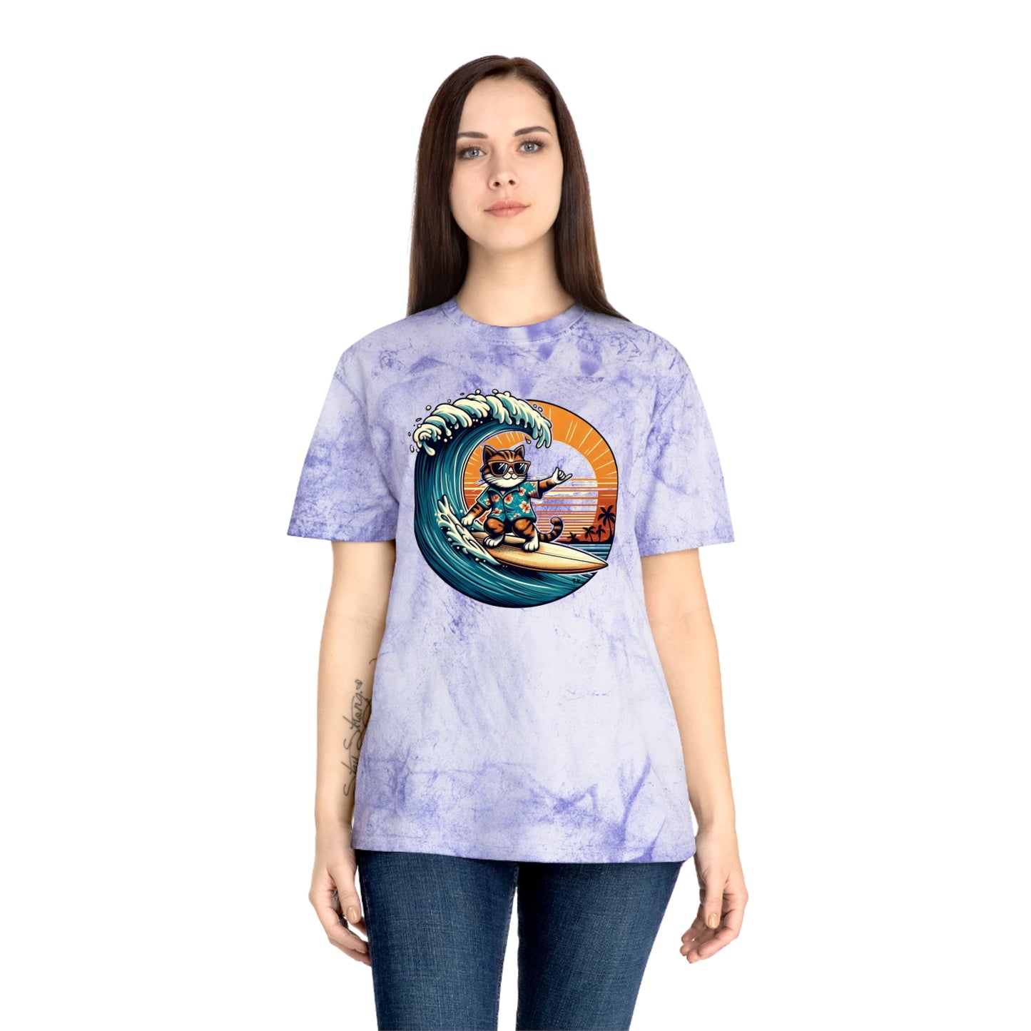 Surfer Cat - Adult Unisex Color Blast T-Shirt