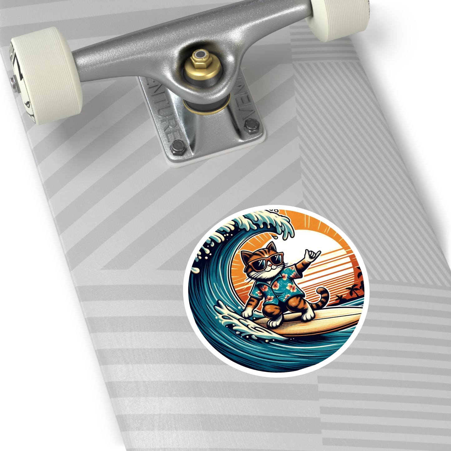 Sticker - Surfer Cat (Round Sticker, Indoor\Outdoor)