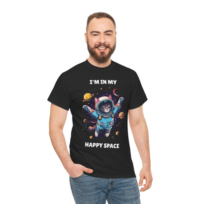 Happy space adult t-shirt black front view