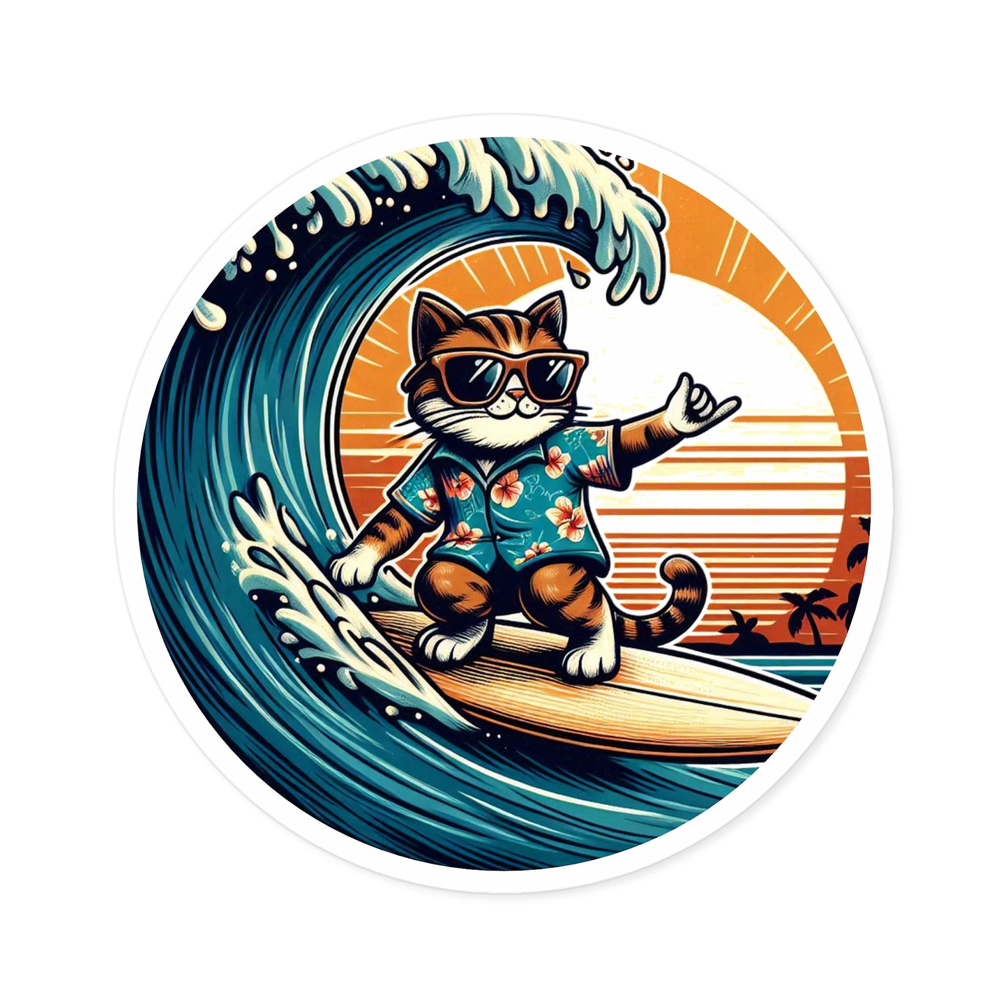 Sticker - Surfer Cat (Round Sticker, Indoor\Outdoor)