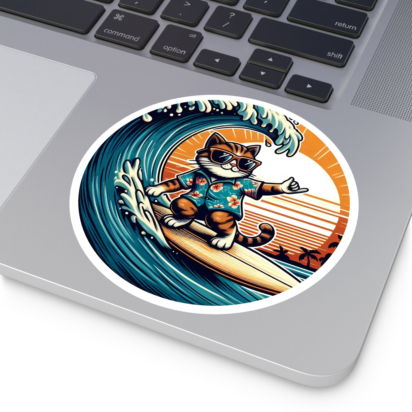 Sticker - Surfer Cat (Round Sticker, Indoor\Outdoor)