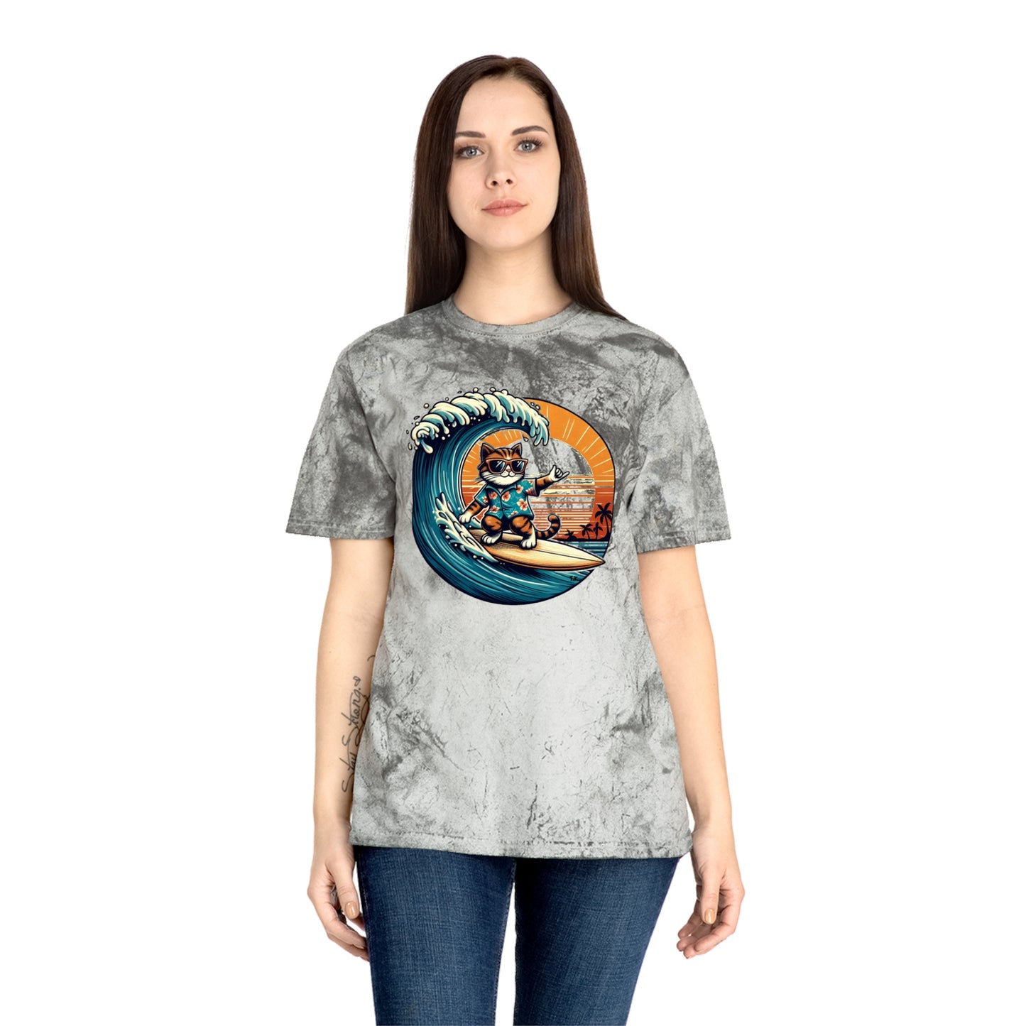 Surfer Cat - Adult Unisex Color Blast T-Shirt