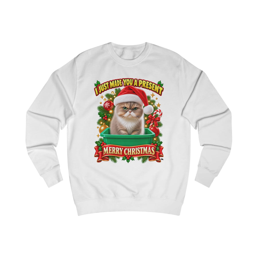 Christmas Cat Sweatshirt – “I Just Made You a Present” Holiday Sweater