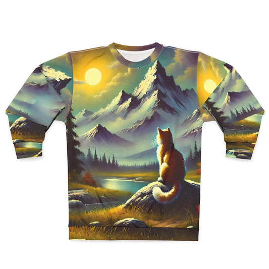 Majestic Cat Landscape Unisex Sweatshirt - Cozy Artistic Apparel for Nature Lovers