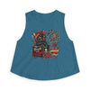 Purrs & Chaos Crop Top – ‘Handle With Caution’ Retro Cat Graphic