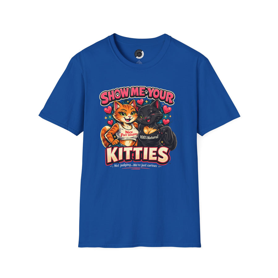 Show me Your Kitties funny cat t-shirt royal blue front view 