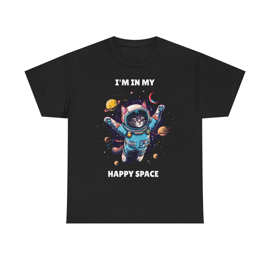 Happy space adult t-shirt black front view