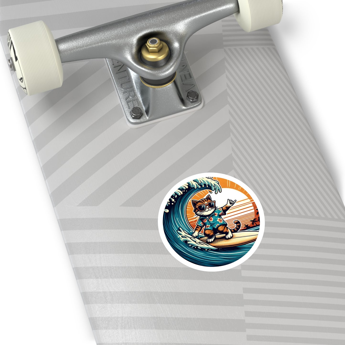 Sticker - Surfer Cat (Round Sticker, Indoor\Outdoor)