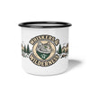 Whiskers & Wilderness Enamel Camp Mug — Cat Camper Outdoor Coffee Cup