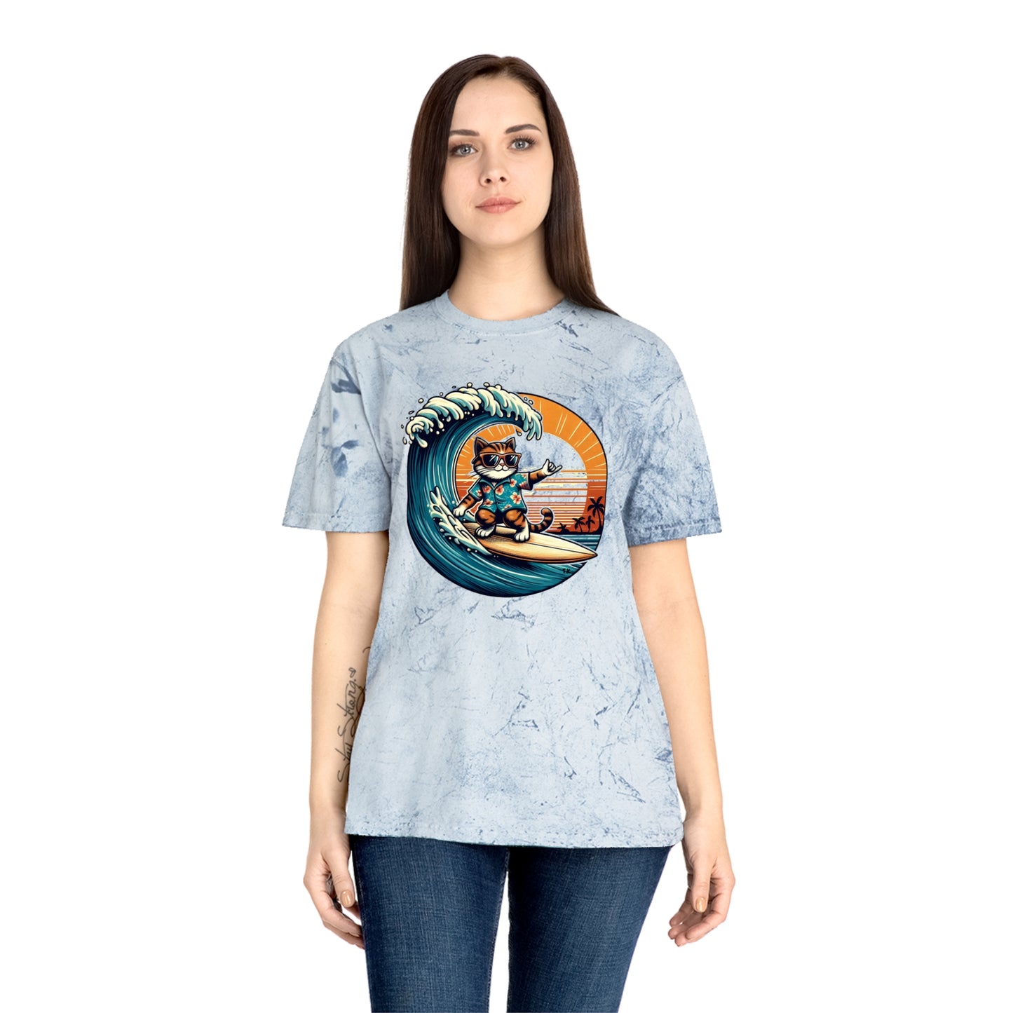 Surfer Cat - Adult Unisex Color Blast T-Shirt