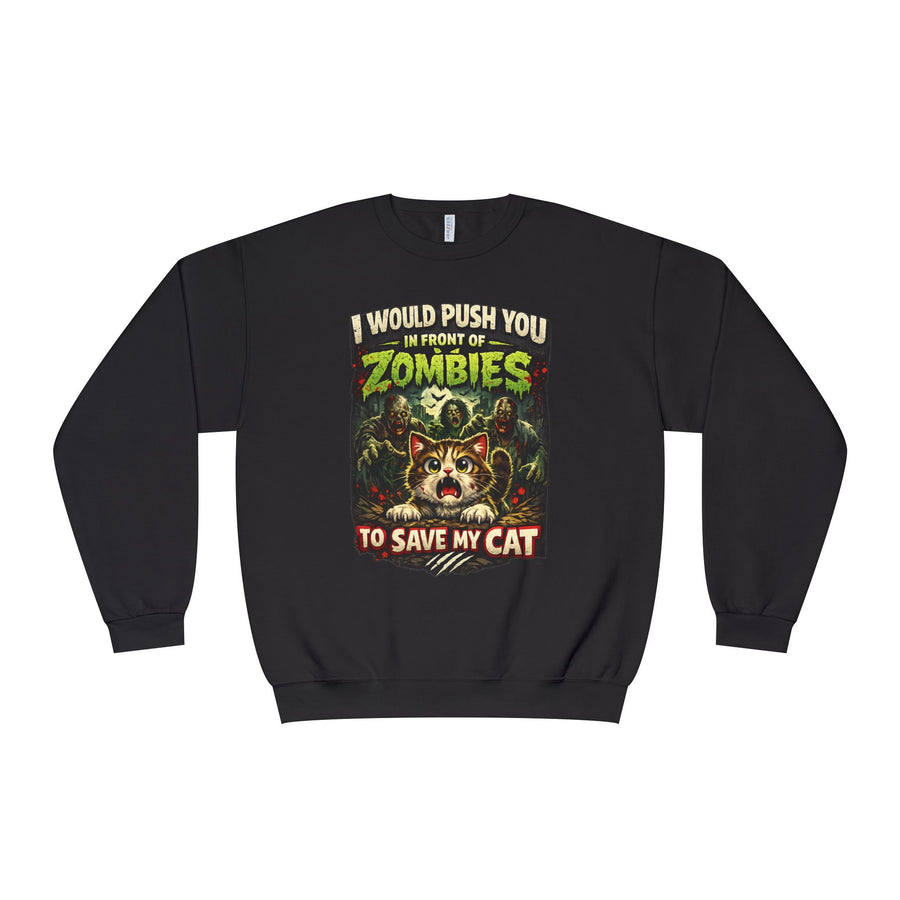 Zombie Push horror cat parody sweatshirt adult black front view