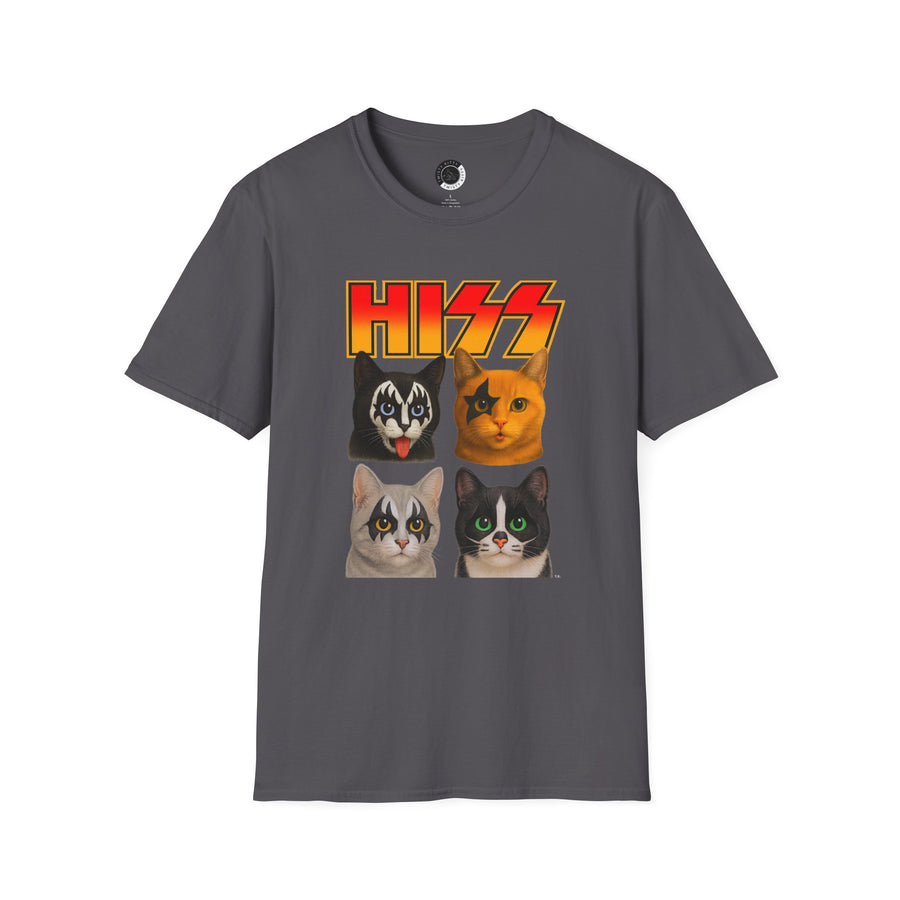 HISS cat parody adult t-shirt charcoal front view