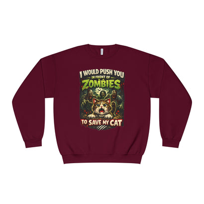 Zombie Push horror cat parody sweatshirt adult maroon front view