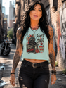 Purrs & Chaos Crop Top – ‘Handle With Caution’ Retro Cat Graphic