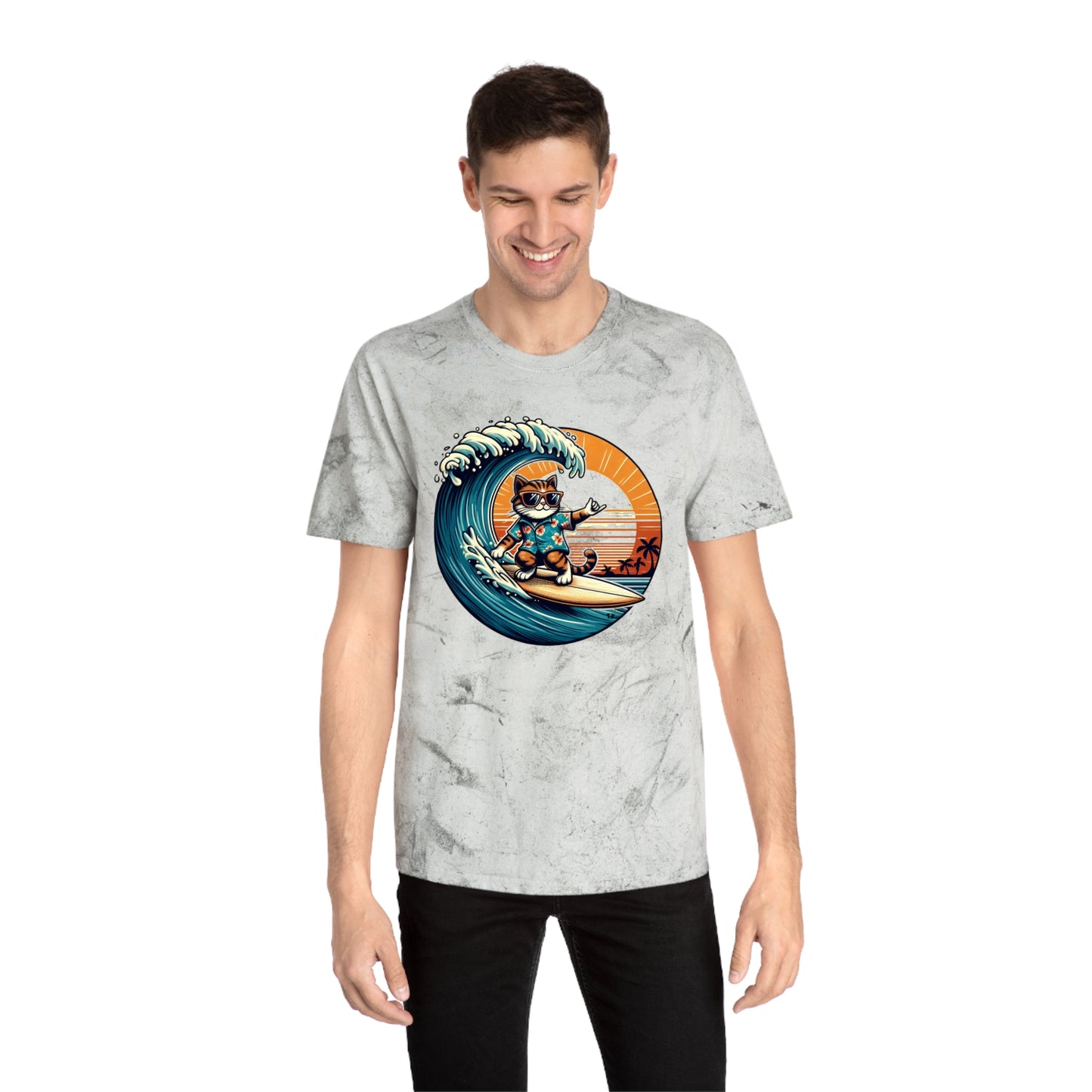 Surfer Cat - Adult Unisex Color Blast T-Shirt