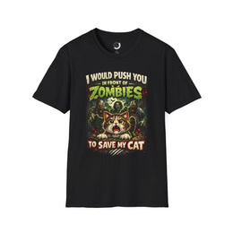 Zombie Push horror cat parody t-shirt adult cardinal red front view