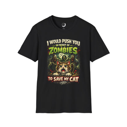 Zombie Push horror cat parody t-shirt adult cardinal red front view