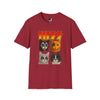 HISS cat parody adult t-shirt antique cherry red front view