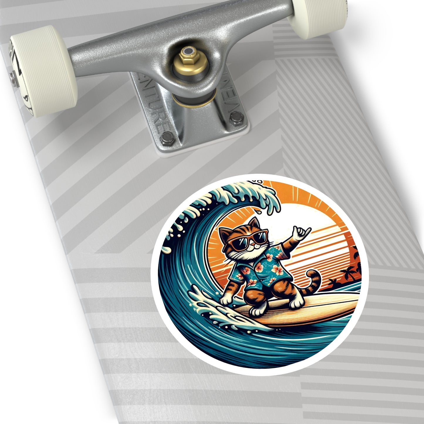 Sticker - Surfer Cat (Round Sticker, Indoor\Outdoor)