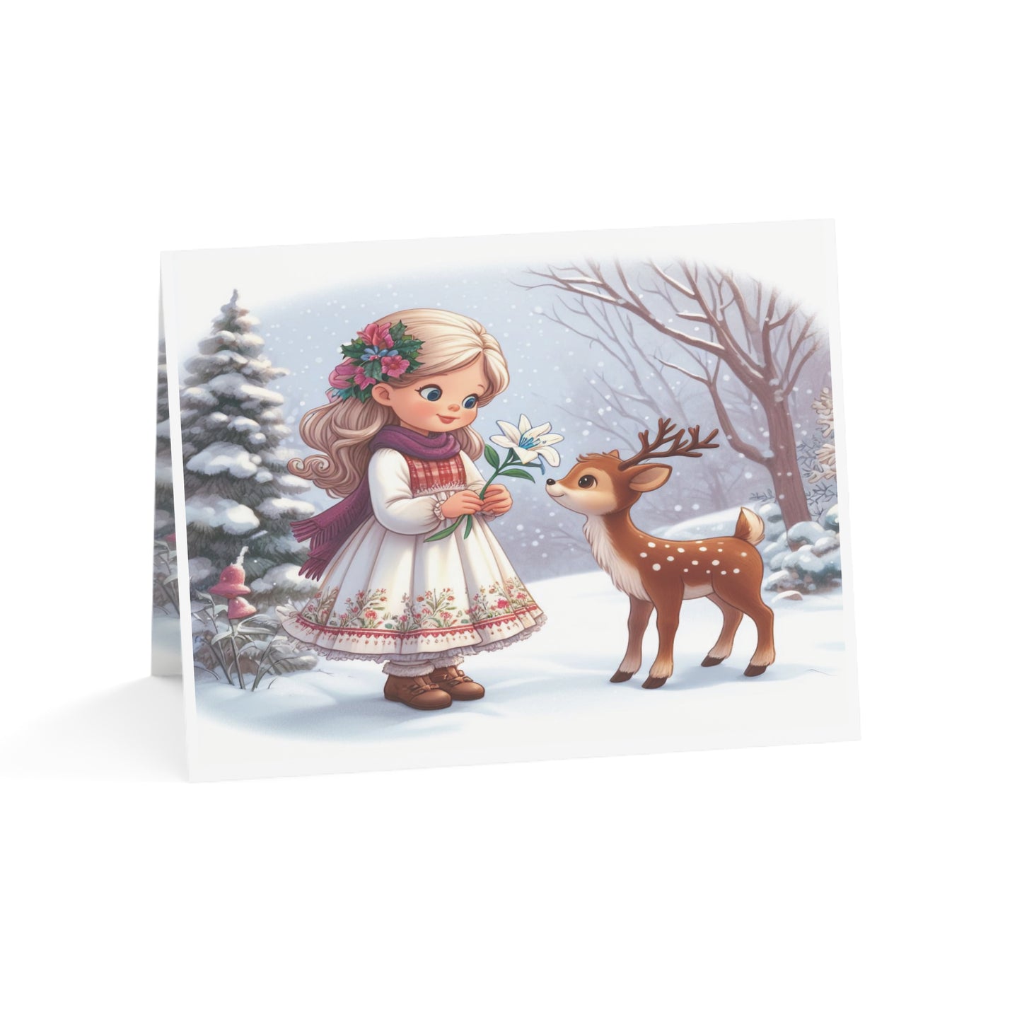 Girl with Deer Christmas Cards (10, 30, 50 pack)