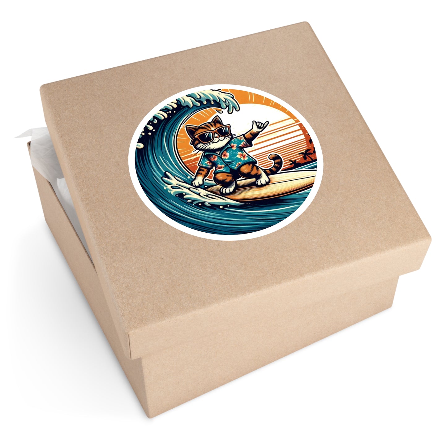 Sticker - Surfer Cat (Round Sticker, Indoor\Outdoor)