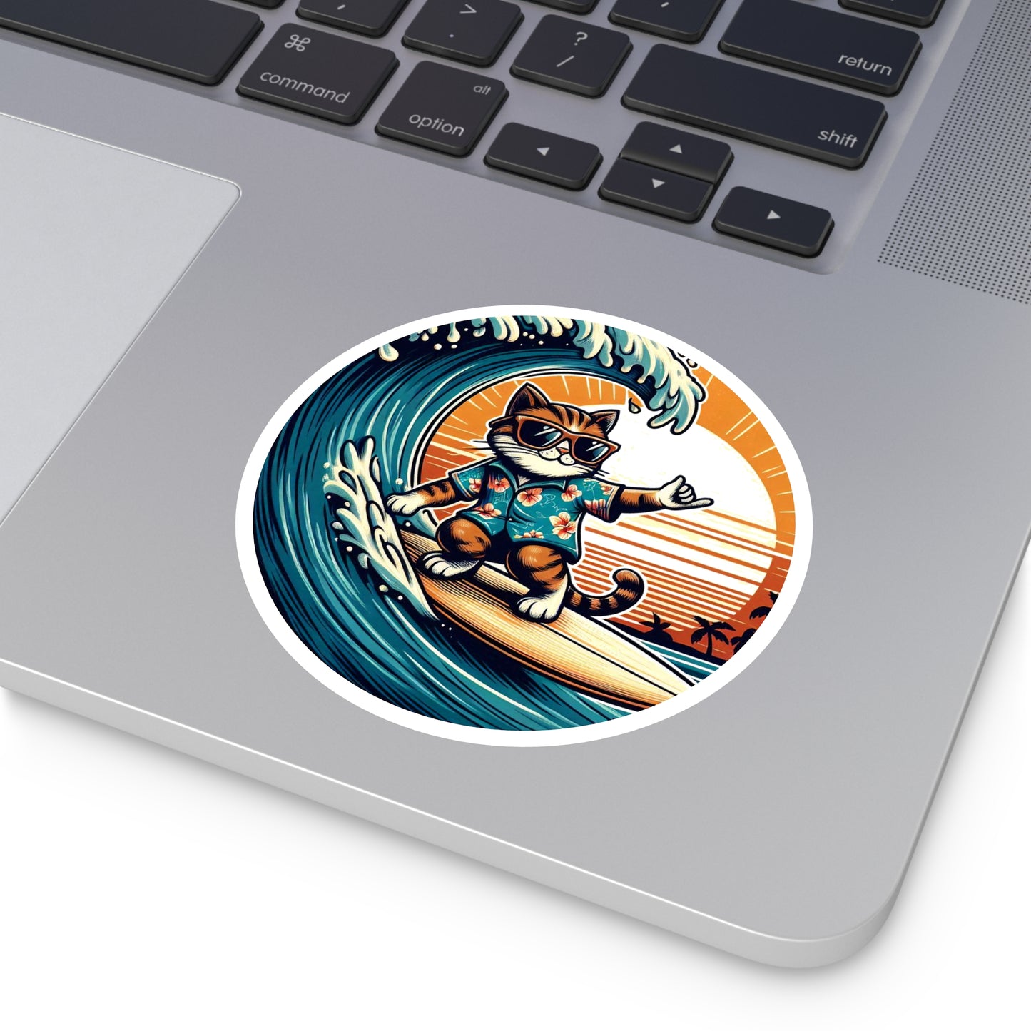 Sticker - Surfer Cat (Round Sticker, Indoor\Outdoor)