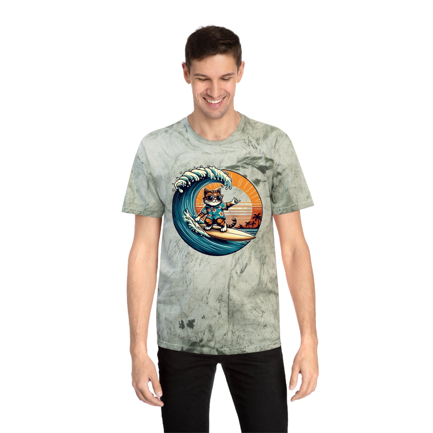 Surfer Cat - Adult Unisex Color Blast T-Shirt