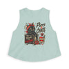 Purrs & Chaos Crop Top – ‘Handle With Caution’ Retro Cat Graphic