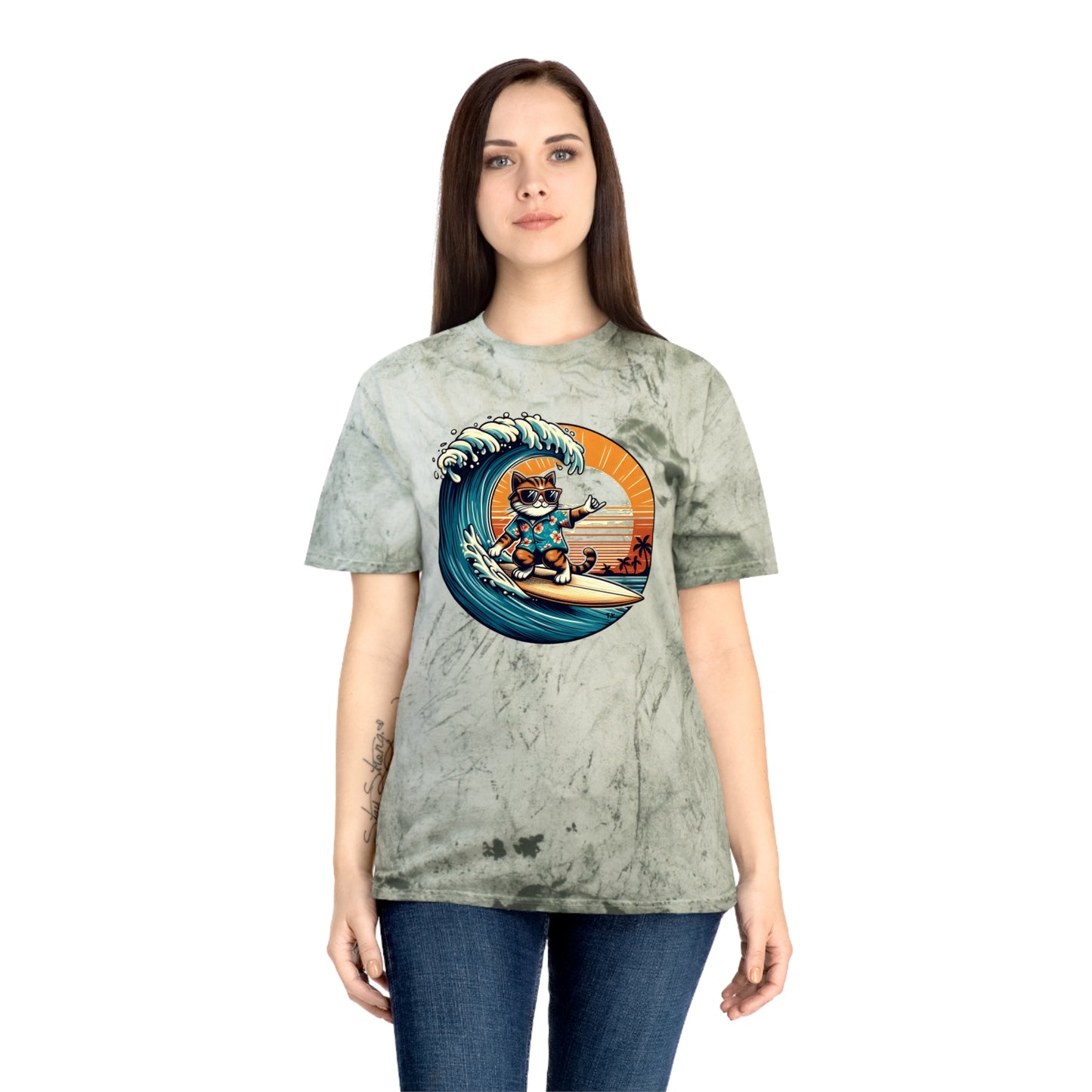 Surfer Cat - Adult Unisex Color Blast T-Shirt