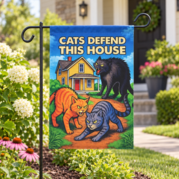 Cats Defend this House - Garden Flag